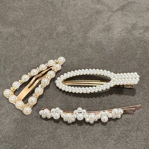 Elegant Pearl Accent Hair Clip Set - White Faux Pearls